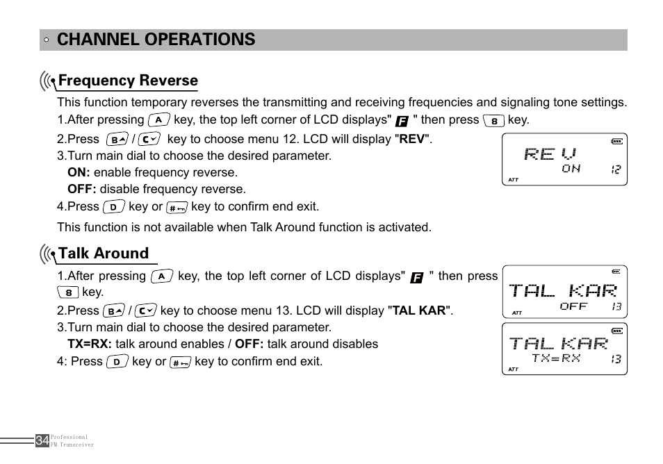 Channel operations, Frequency reverse talk around | Alinco DJ-100 User Manual | Page 51 / 78