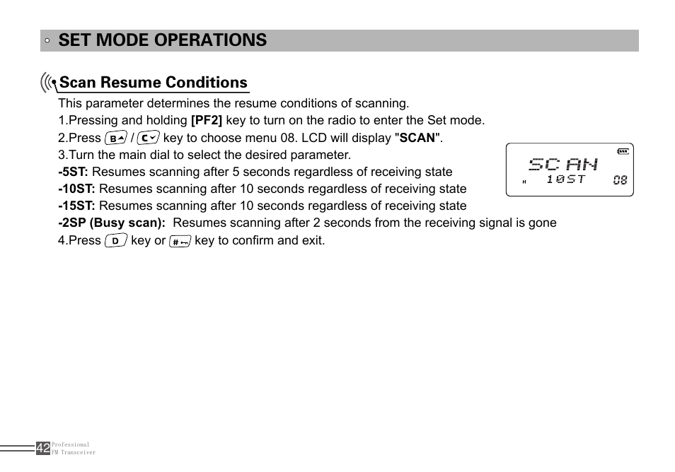 Set mode operations, Scan resume conditions | Alinco DJ-100 User Manual | Page 59 / 78