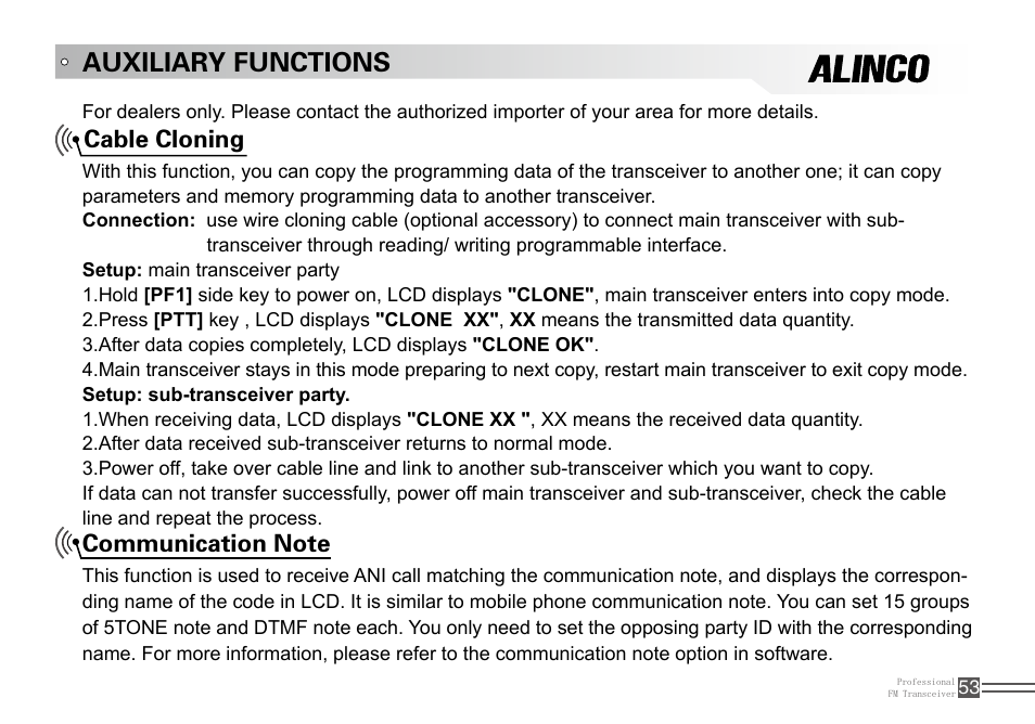 Auxiliary functions | Alinco DJ-100 User Manual | Page 70 / 78