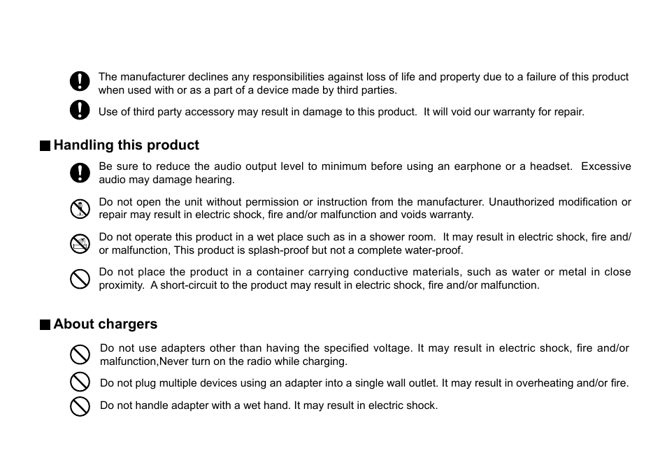 Handling this product, About chargers | Alinco DJ-A10 User Manual | Page 11 / 81