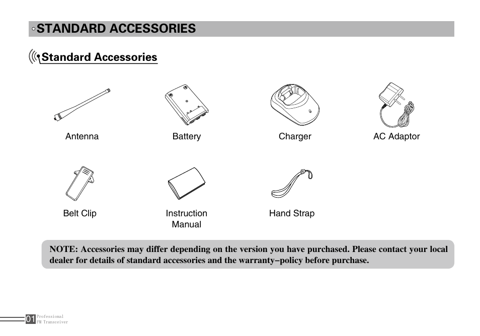 Standard accessories | Alinco DJ-A10 User Manual | Page 19 / 81
