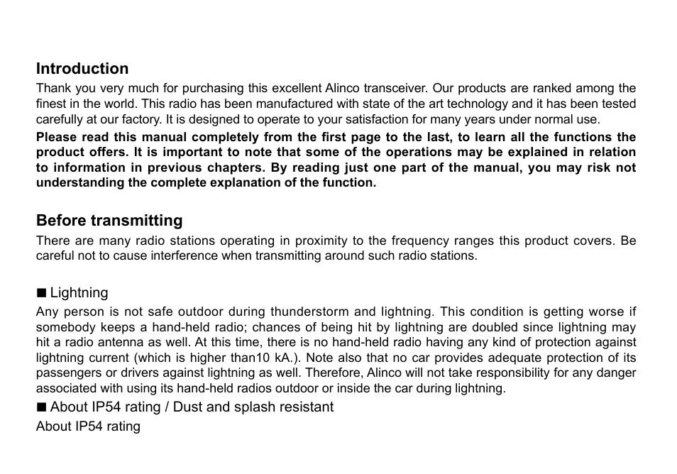 Introduction, Before transmitting | Alinco DJ-A10 User Manual | Page 4 / 81