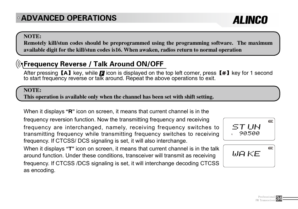 Advanced operations, Frequency reverse / talk around on/off | Alinco DJ-A10 User Manual | Page 52 / 81