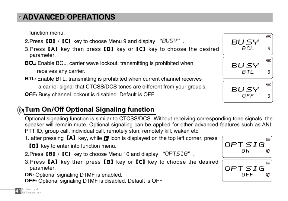 Advanced operations, Turn on/off optional signaling function | Alinco DJ-A10 User Manual | Page 59 / 81