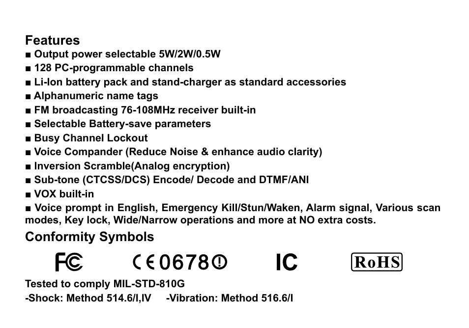 Features conformity symbols | Alinco DJ-A10 User Manual | Page 6 / 81