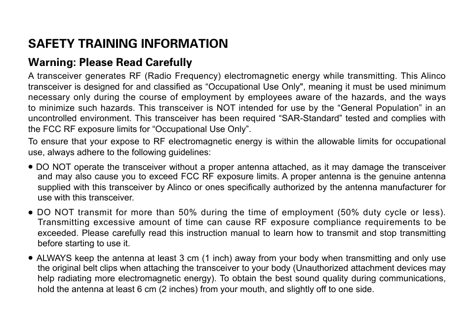 Safety training information | Alinco DJ-A10 User Manual | Page 7 / 81