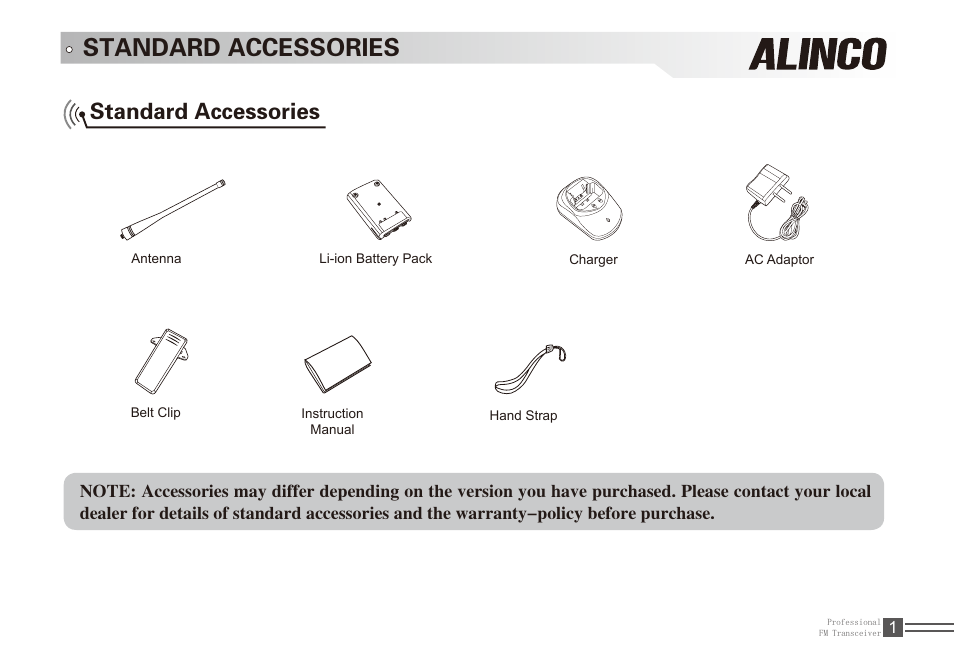 Standard accessories | Alinco DJ-A11E User Manual | Page 18 / 51