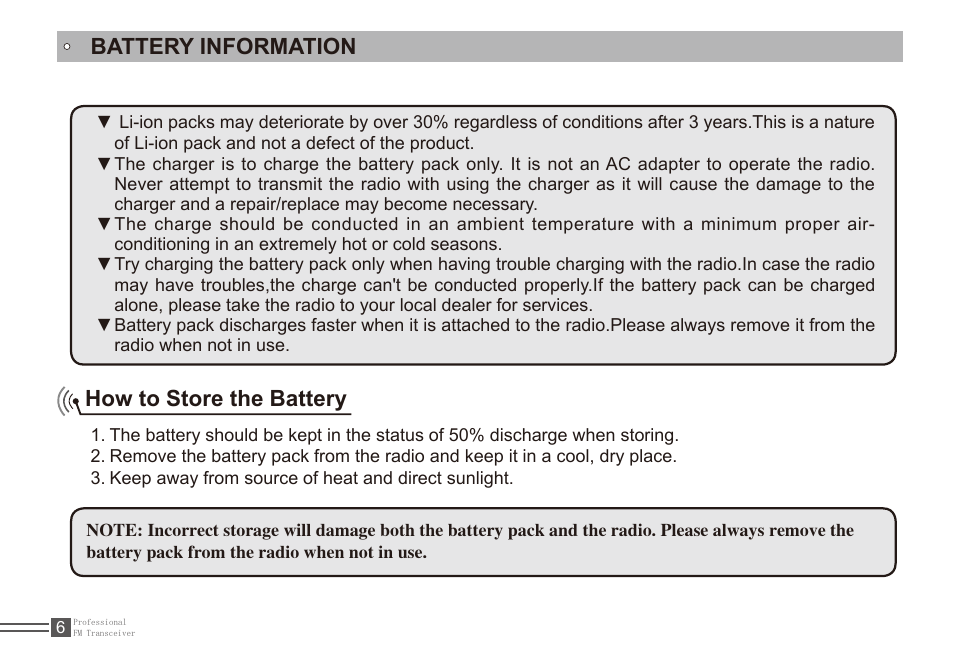 How to store the battery, Battery information | Alinco DJ-A11E User Manual | Page 23 / 51