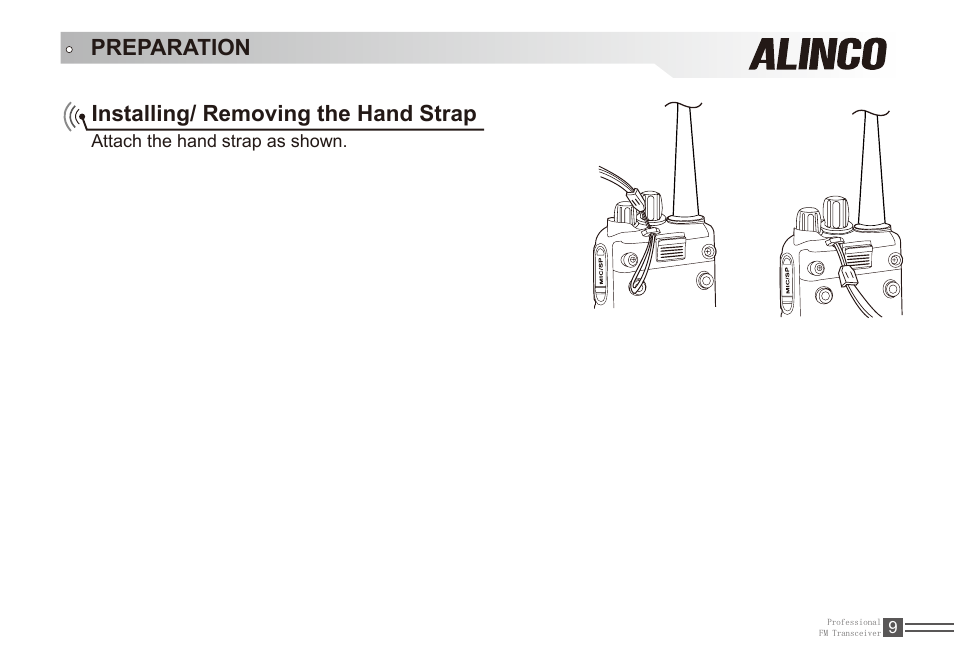 Preparation installing/ removing the hand strap | Alinco DJ-A11E User Manual | Page 26 / 51