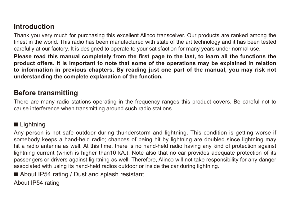 Introduction, Before transmitting | Alinco DJ-A11E User Manual | Page 4 / 51