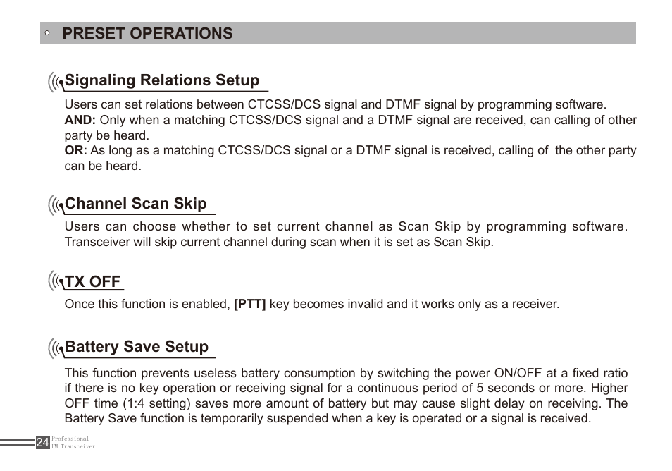 Tx off, Battery save setup | Alinco DJ-A11E User Manual | Page 41 / 51