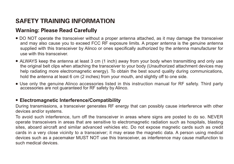 Safety training information | Alinco DJ-A11E User Manual | Page 7 / 51