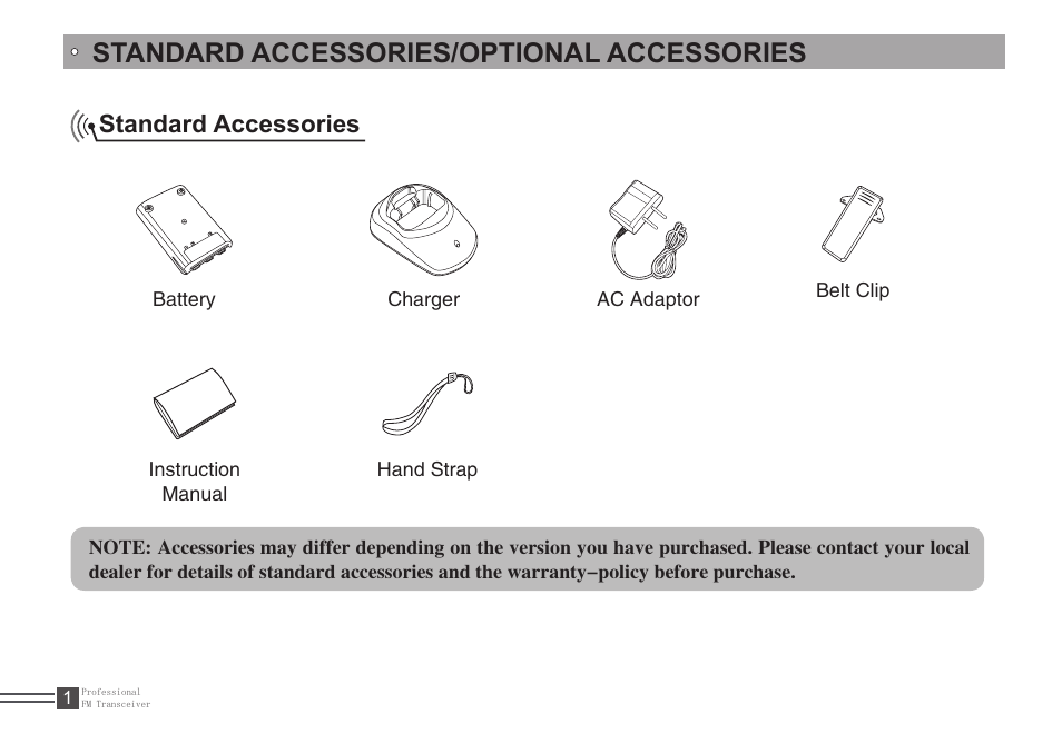 Standard accessories/optional accessories, Standard accessories | Alinco DJ-A446 User Manual | Page 15 / 40