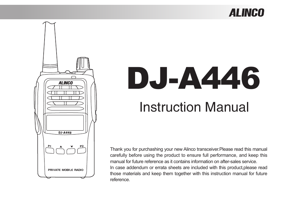 Dj-a446, Instruction manual | Alinco DJ-A446 User Manual | Page 2 / 40