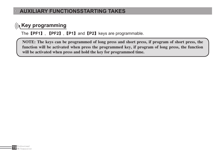 Auxiliary functionsstarting takes, Key programming | Alinco DJ-A446 User Manual | Page 33 / 40