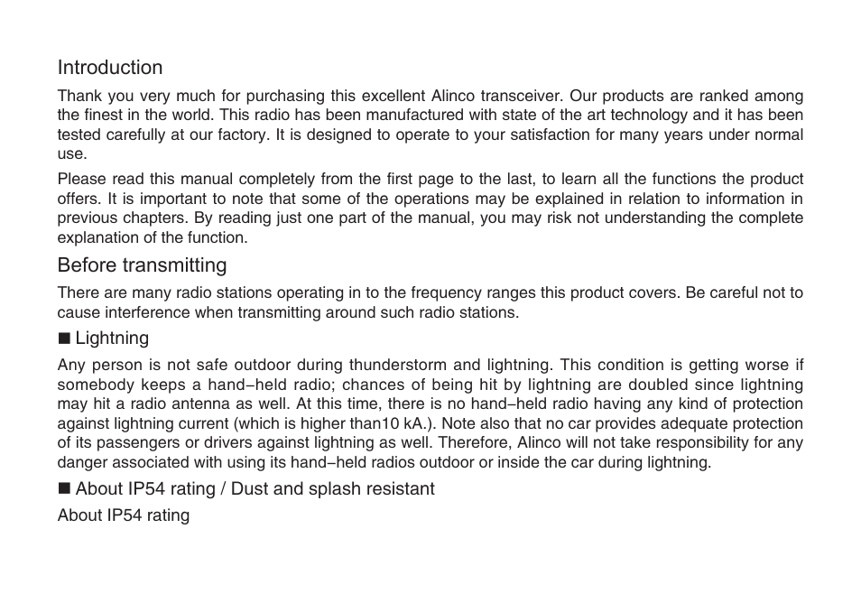 Introduction, Before transmitting | Alinco DJ-A446 User Manual | Page 4 / 40