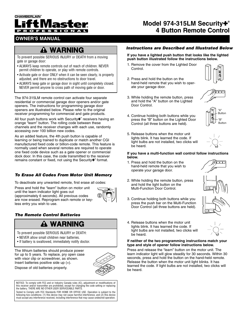 Chamberlain 974-315LM User Manual | 4 pages