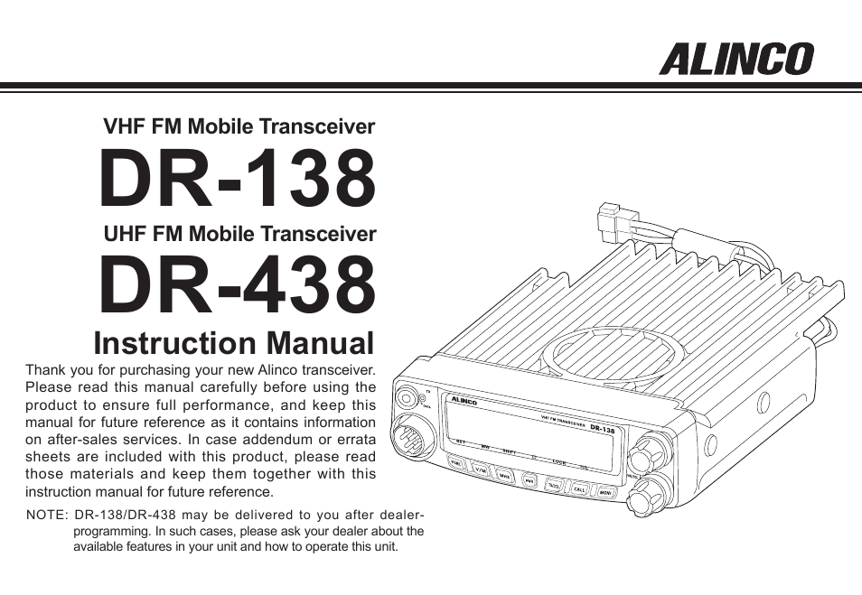 Instruction manual | Alinco DR-138  User Manual | Page 2 / 41