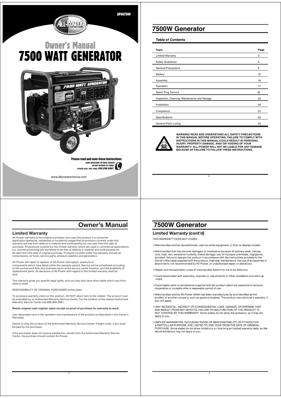 All Power APGG7500 User Manual | 14 pages