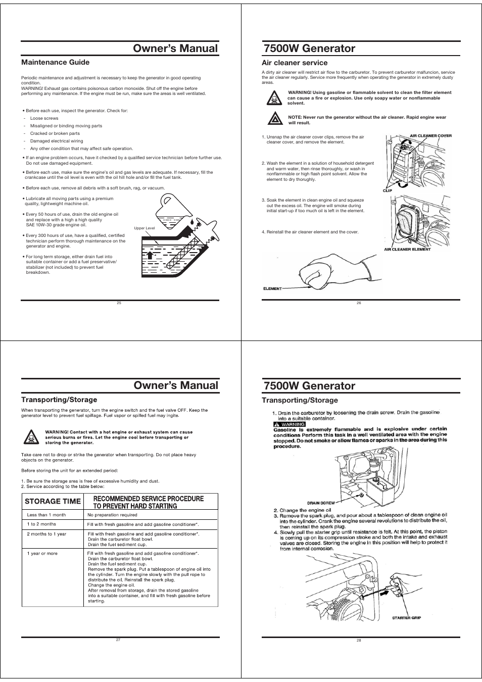 Owner’s manual, Lulyh[vy, Maintenance guide | Pyjslhulyzly]pjl, Yhuzwvy[pun:[vyhnl | All Power APGG7500 User Manual | Page 7 / 14