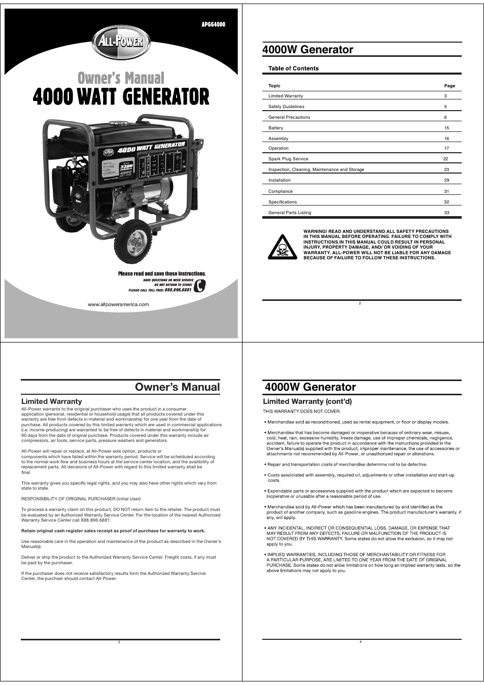 All Power APGG4000 User Manual | 13 pages