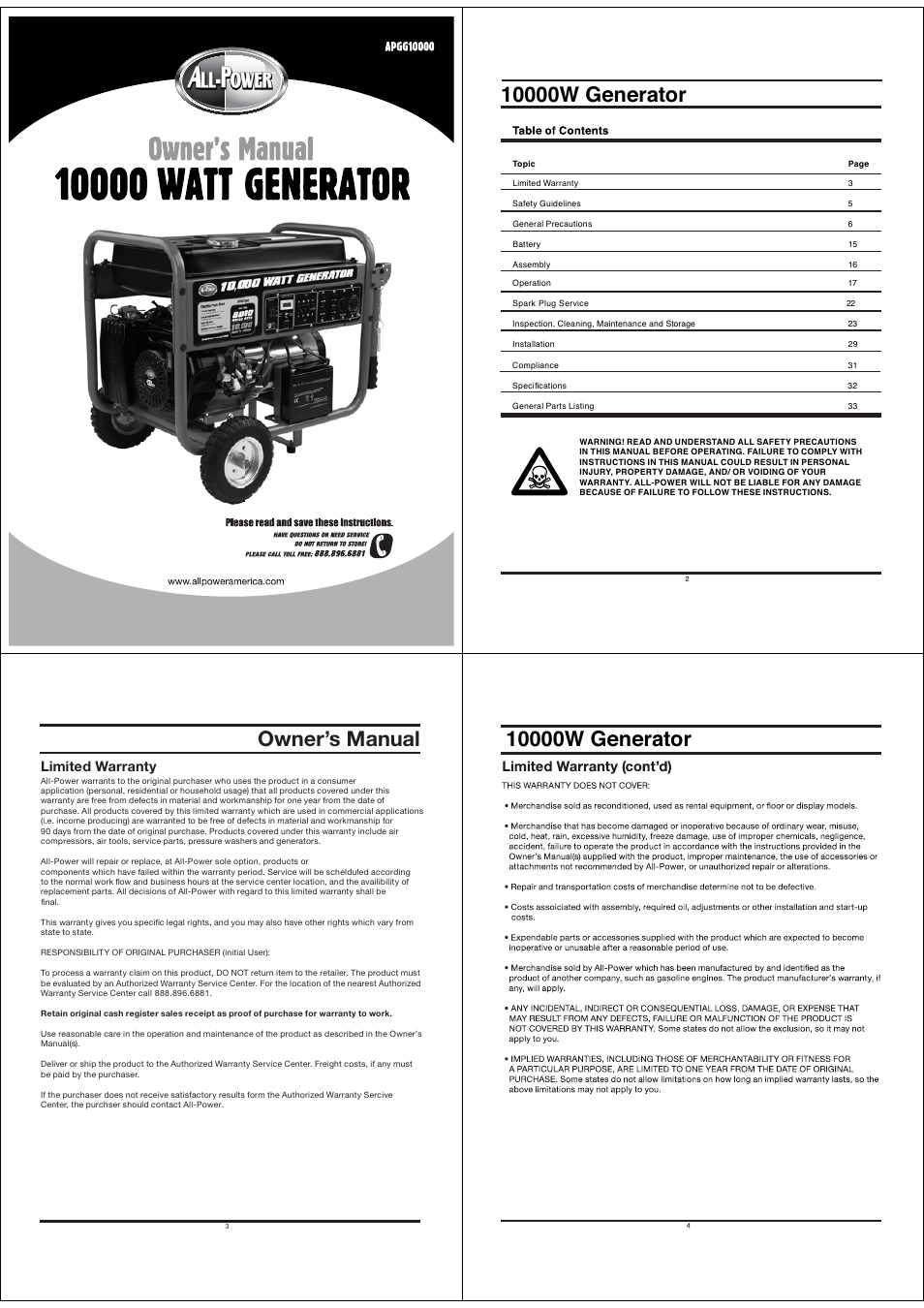 All Power APGG10000 User Manual | 14 pages