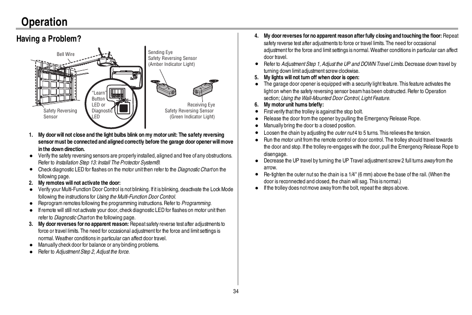 Having a problem, Operation | Chamberlain 248730 User Manual | Page 35 / 44