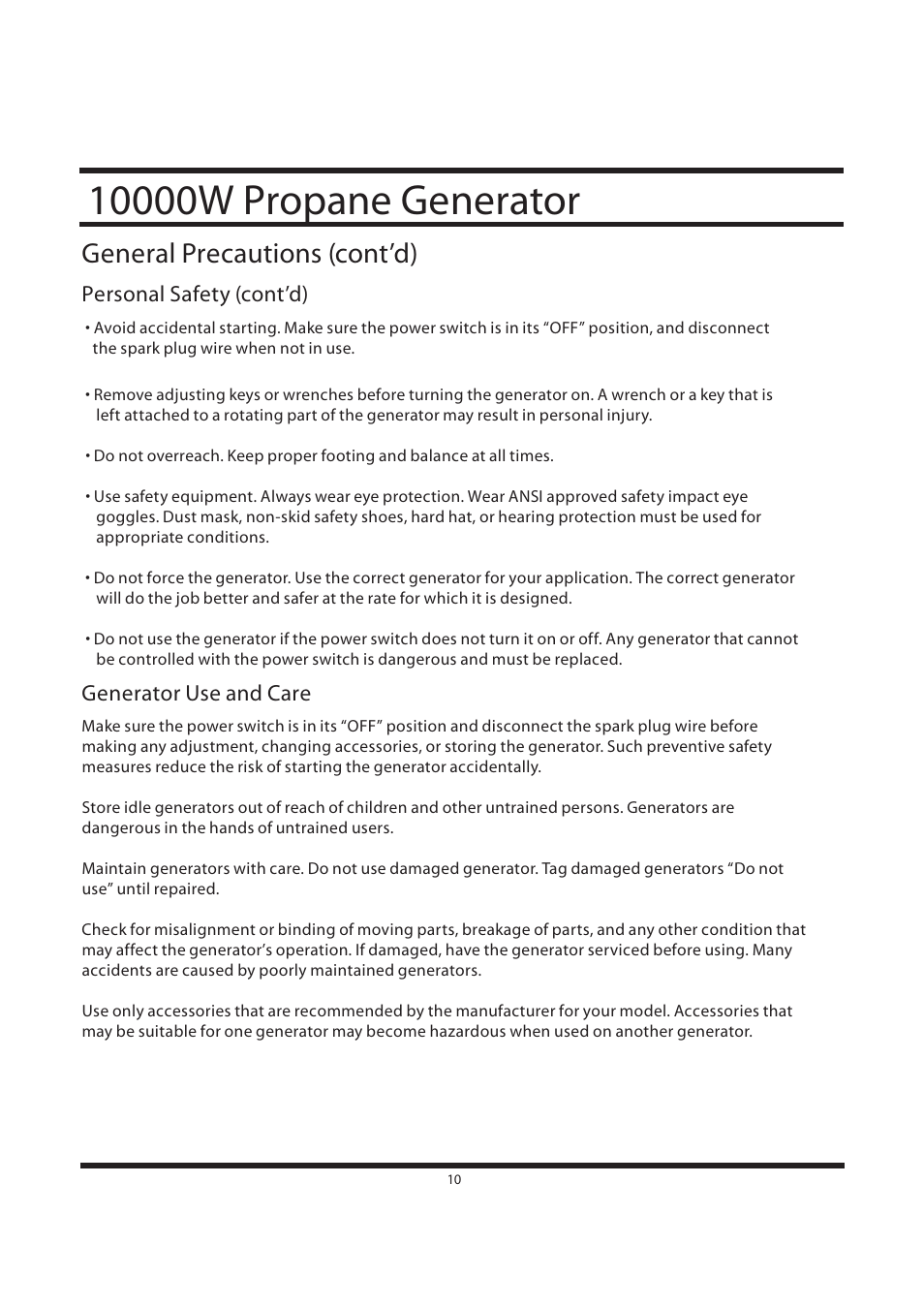 General precautions (cont’d) | All Power APG3590CN User Manual | Page 10 / 48