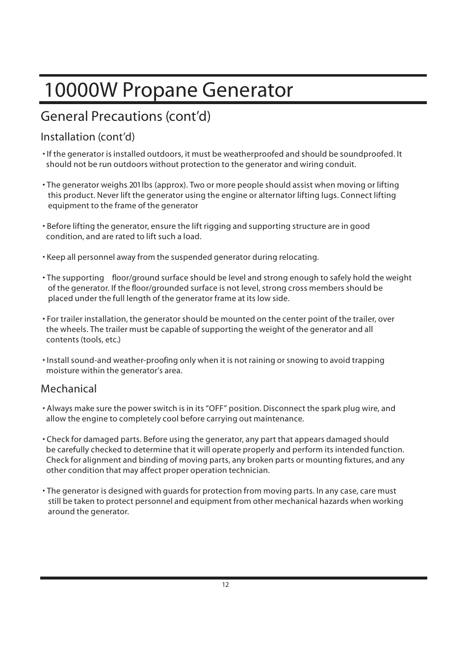 General precautions (cont’d) | All Power APG3590CN User Manual | Page 12 / 48