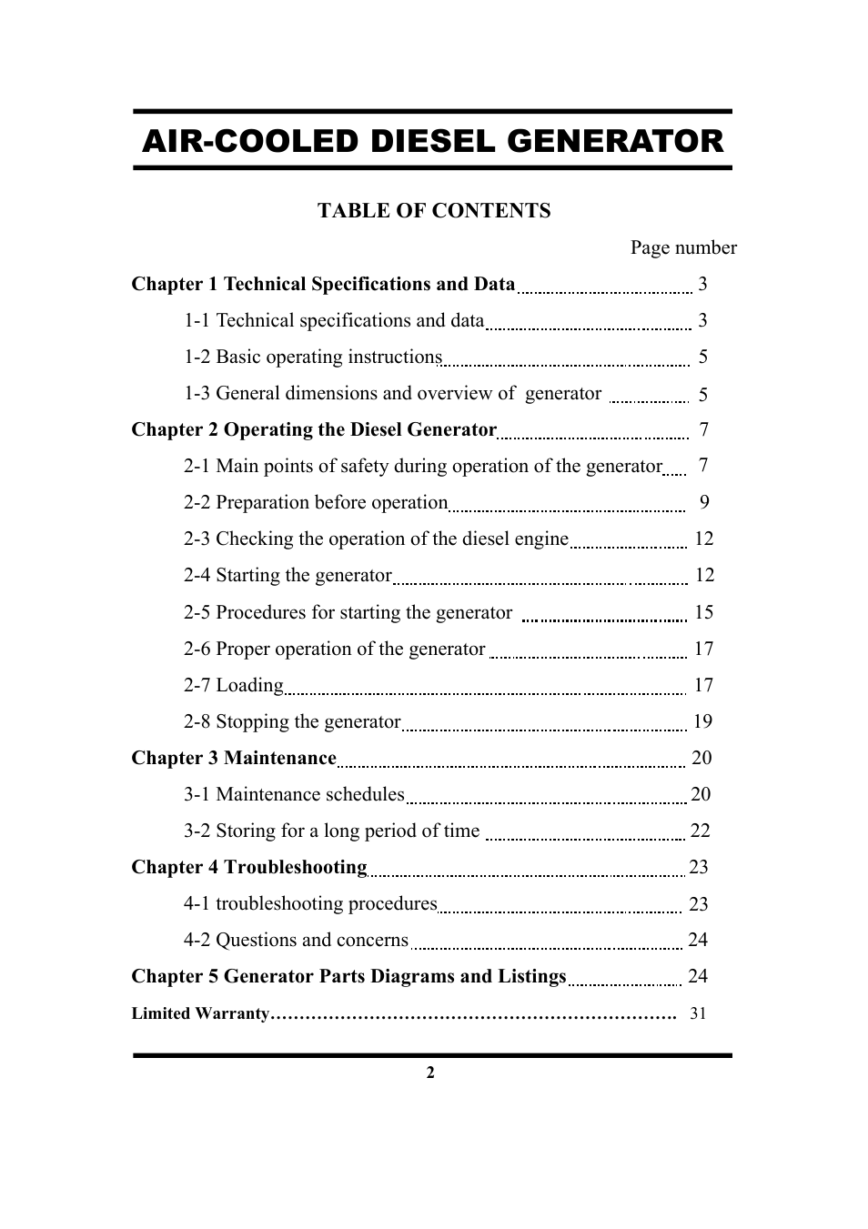 Air-cooled diesel generator | All Power APG3201N User Manual | Page 2 / 30
