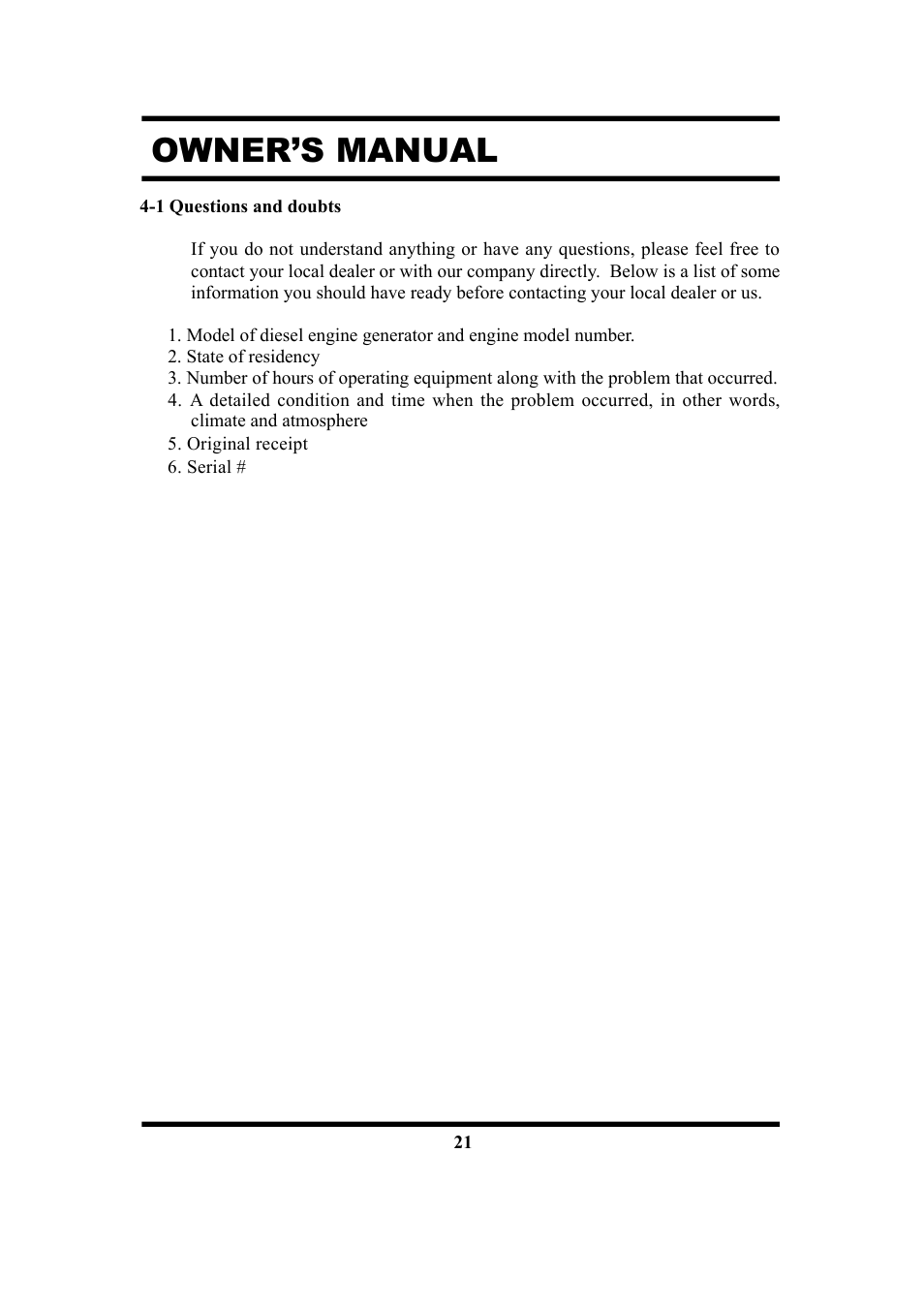 Owner’s manual | All Power APG3201N User Manual | Page 21 / 30
