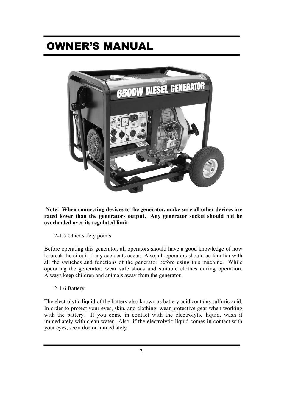 Owner’s manual | All Power APG3201N User Manual | Page 7 / 30