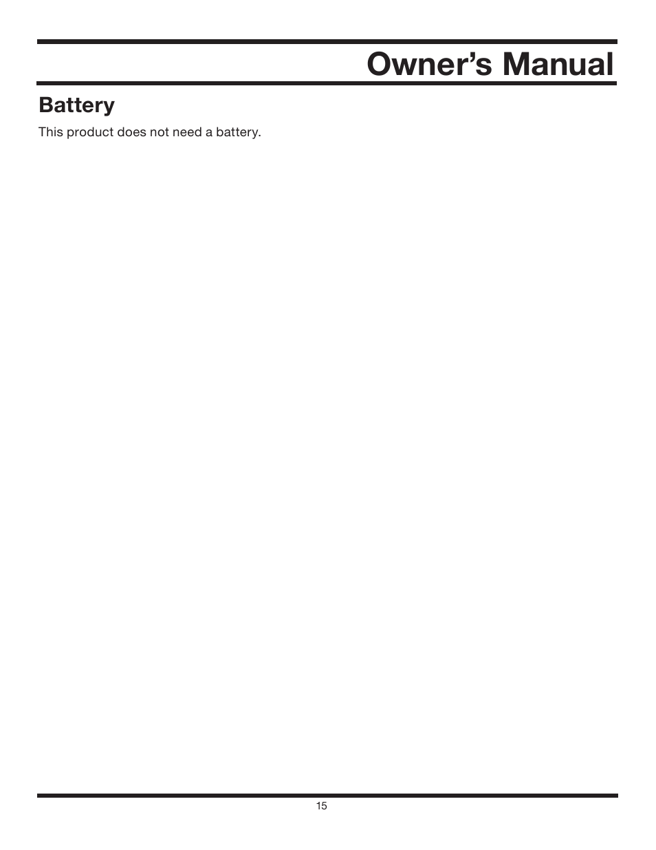 Owner’s manual, Battery | All Power APG3012 User Manual | Page 15 / 46