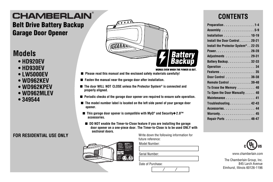 Chamberlain WD962KEV User Manual | 48 pages