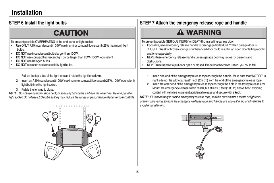 Step 6 install the light bulbs, Installation | Chamberlain WD962KEV User Manual | Page 16 / 48