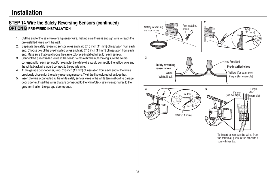 Option b pre-wired installation, Installation, Option b | Chamberlain WD962KEV User Manual | Page 26 / 48