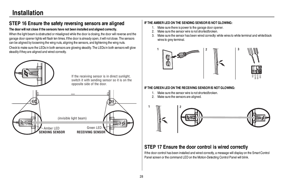 Installation, Step 17 ensure the door control is wired correctly | Chamberlain WD962KEV User Manual | Page 29 / 48