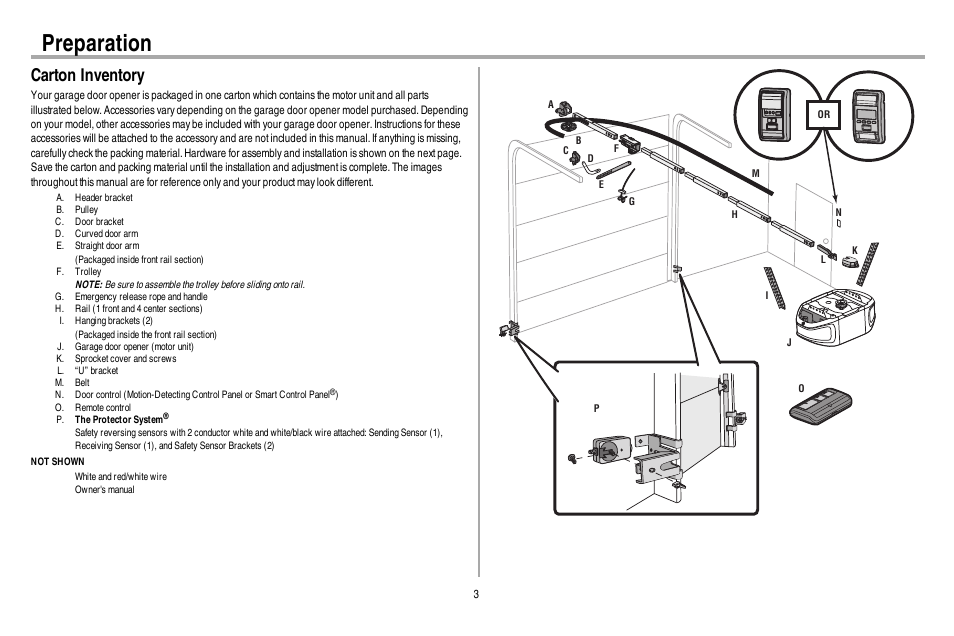 Carton inventory, Preparation | Chamberlain WD962KEV User Manual | Page 4 / 48