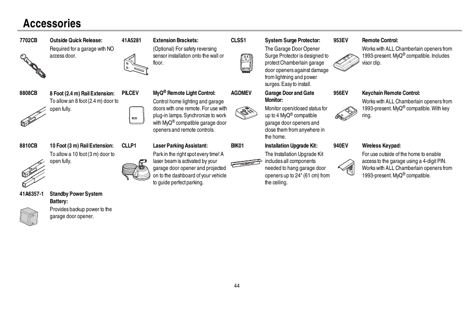 Accessories | Chamberlain WD962KEV User Manual | Page 45 / 48