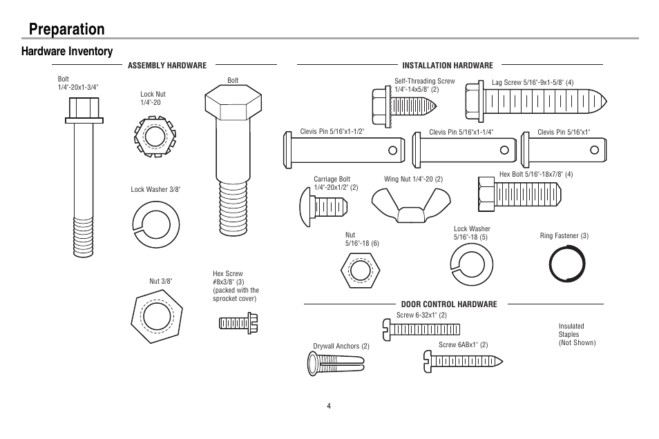 Hardware inventory, Preparation | Chamberlain WD962KEV User Manual | Page 5 / 48