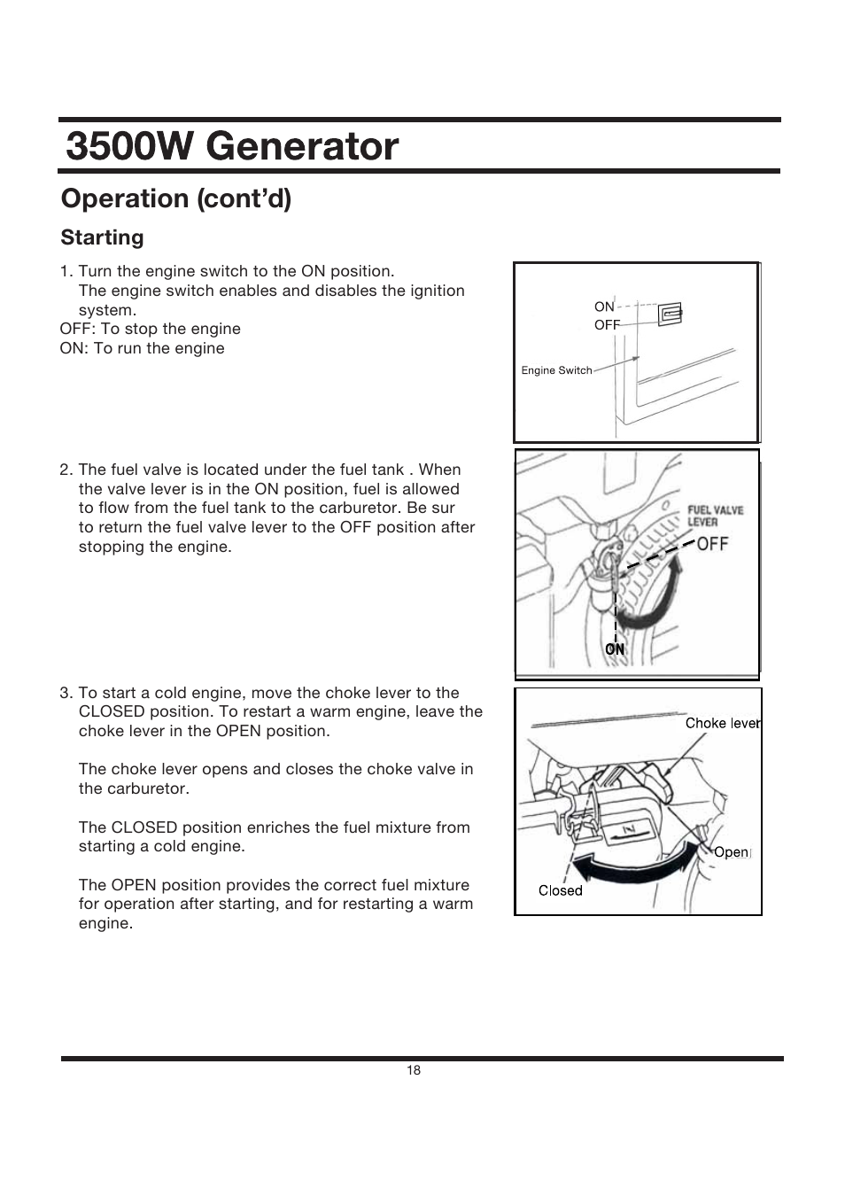 Operation (cont’d), Starting | All Power APG3002S User Manual | Page 18 / 50