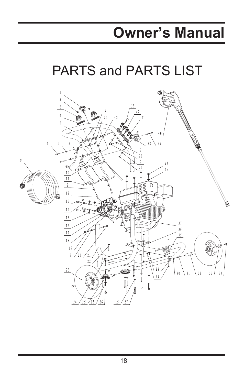 Owner’s manual, Parts and parts list | All Power APW5118 User Manual | Page 19 / 23