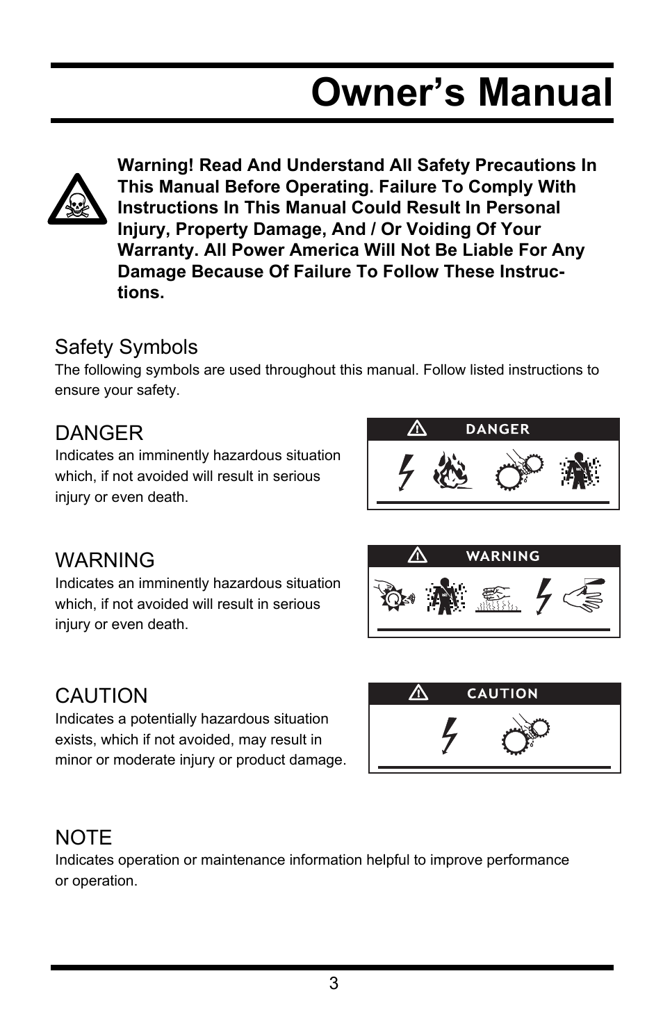 Owner’s manual | All Power APW5118 User Manual | Page 4 / 23