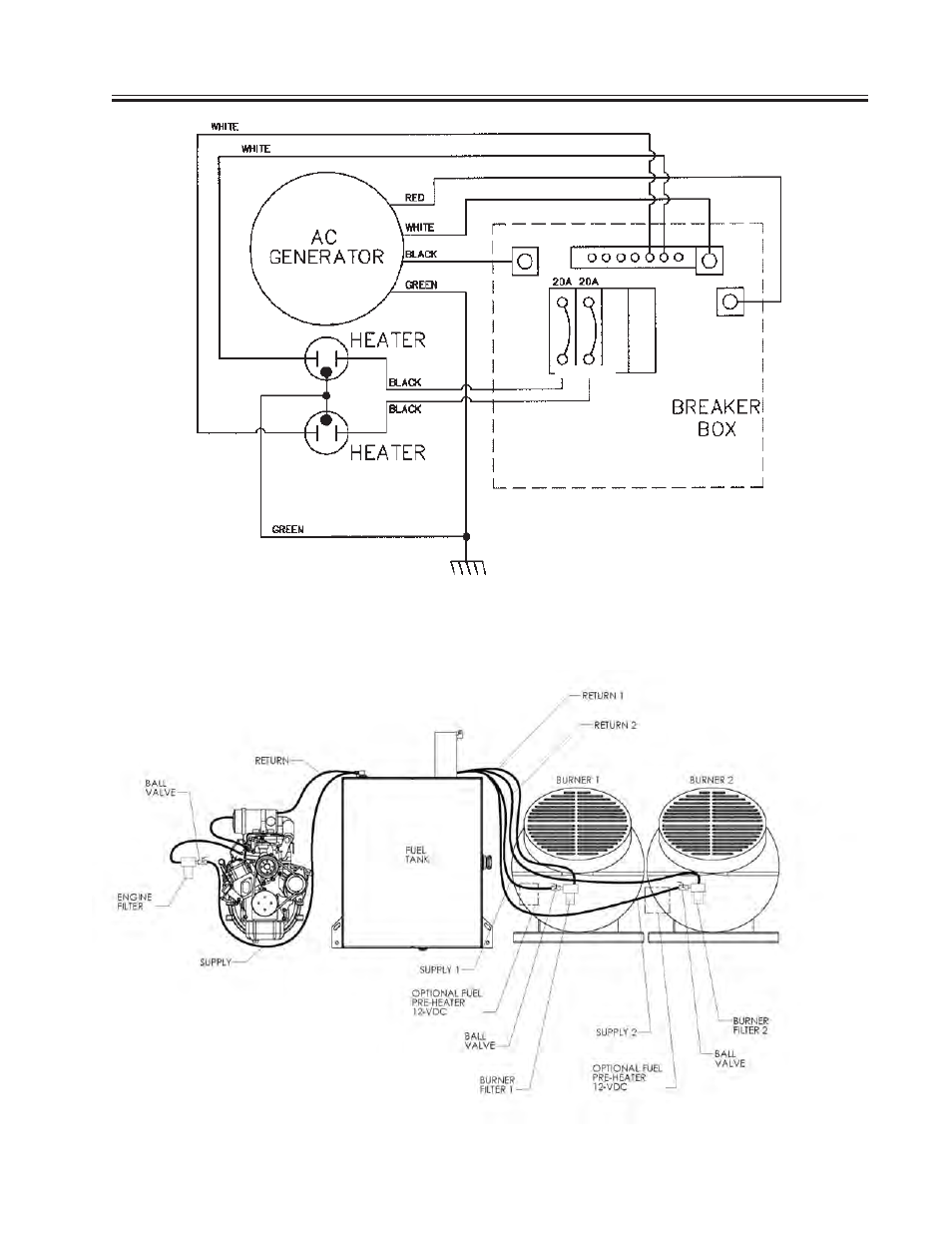 Control box and gen set wiring, Fuel circuit schematic | Allmand Brothers MH1000 IDF User Manual | Page 20 / 46