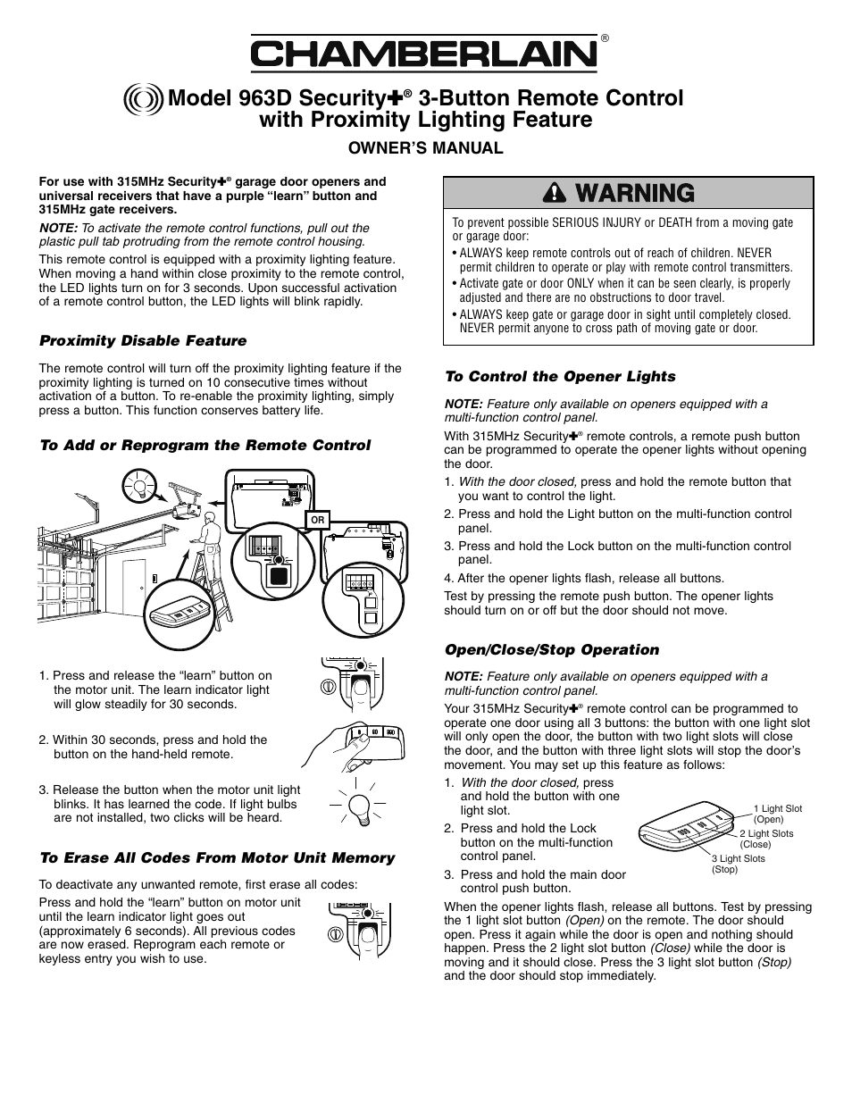 Chamberlain 963D User Manual | 2 pages