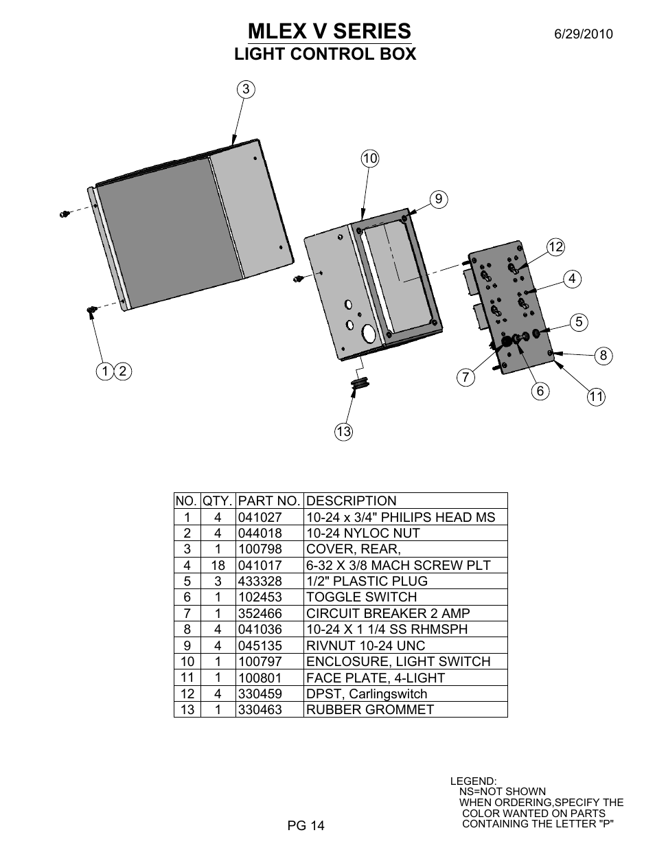 Pg 14, Drawing view1, Mlex v series | Light control box | Allmand Brothers MLEX20-30KW V User Manual | Page 32 / 41