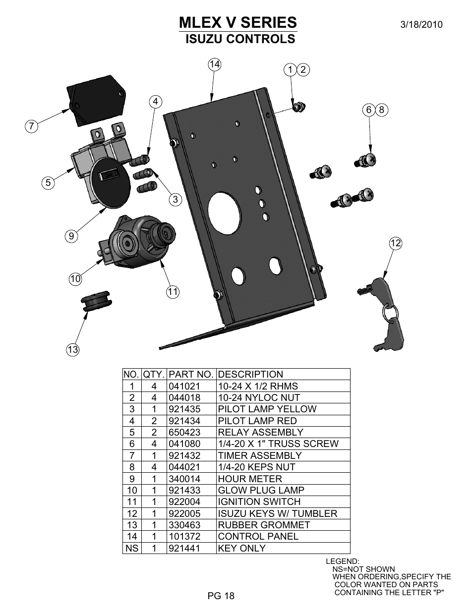 Pg 18, Drawing view1, Mlex v series | Isuzu controls | Allmand Brothers MLEX20-30KW V User Manual | Page 36 / 41