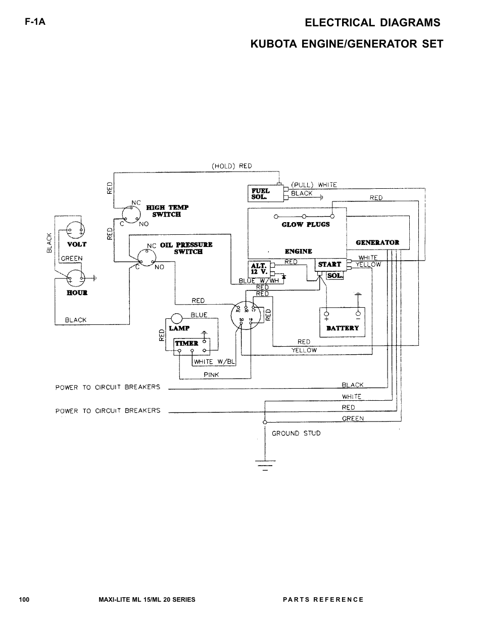 Electrical diagrams kubota engine/generator set | Allmand Brothers ML15-20 LD User Manual | Page 100 / 121