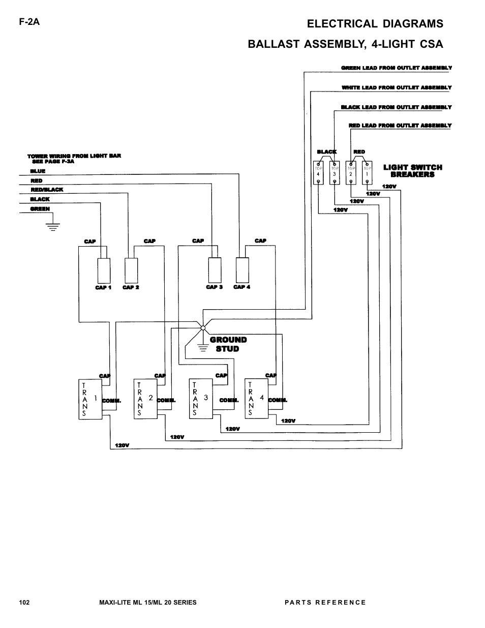 Ballast assembly, 4-light csa, Electrical diagrams | Allmand Brothers ML15-20 LD User Manual | Page 102 / 121