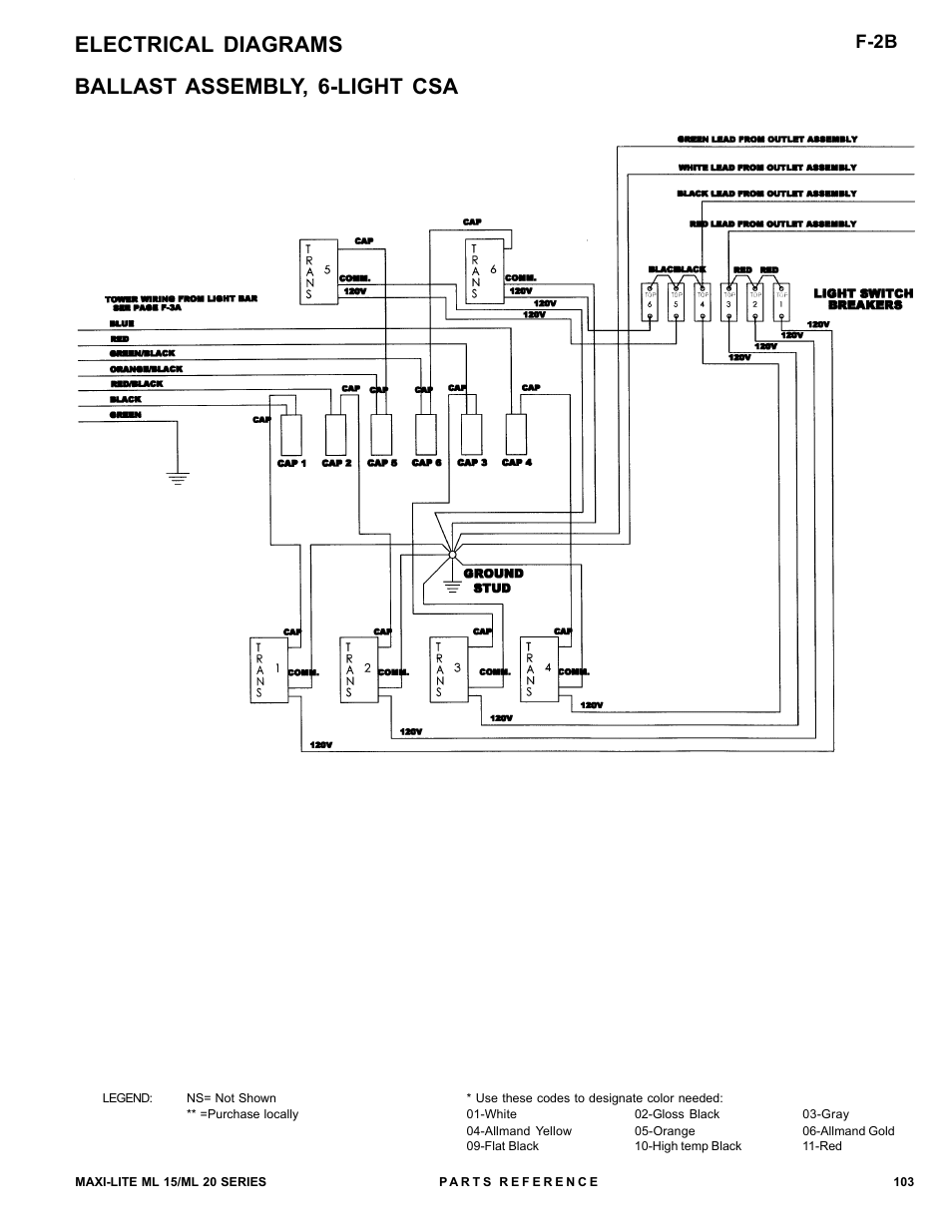 Electrical diagrams ballast assembly, 6-light csa, F-2b | Allmand Brothers ML15-20 LD User Manual | Page 103 / 121